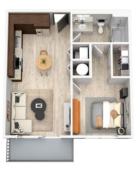 Floor plan for 1 bed, 1 bath, 612 sqft
